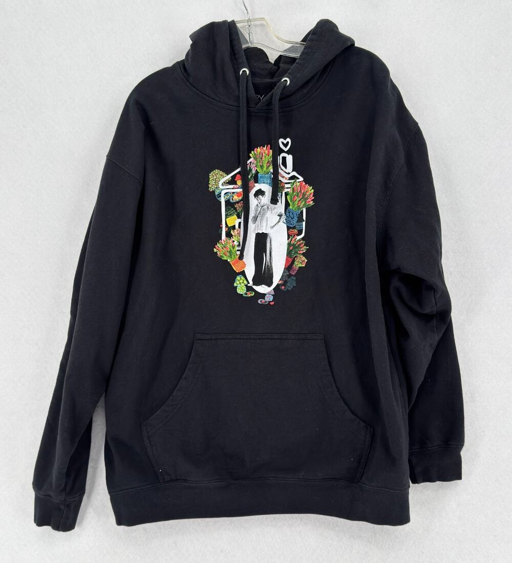 Harry Styles Love On Tour Flower Collage Graphic Black Hoodie Sweatshirt Sz XL